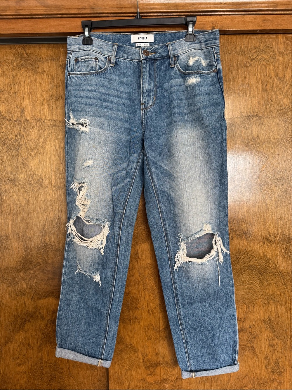 Pistola Distressed Blue Rolled Cuff Boyfriend Jeans